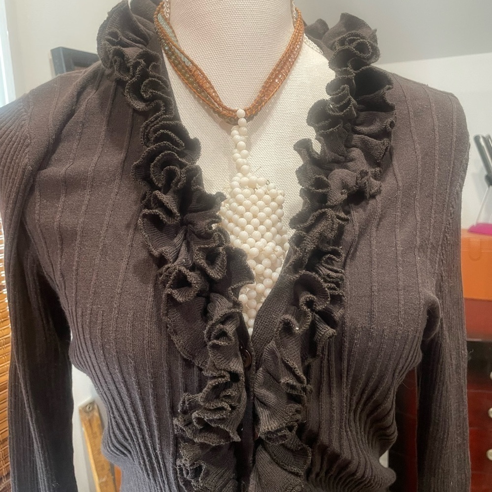 RUFFLE BUTTON DOWN SWEATER - Picture 6 of 6